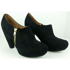 Mix No 6 "Karin" Women's (8) Black Suede Heel Ankle Booties Shoes with Gold Zip